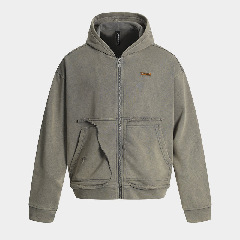Washed Distressed | Full Zip Hoodie - Luxuryurbanwear