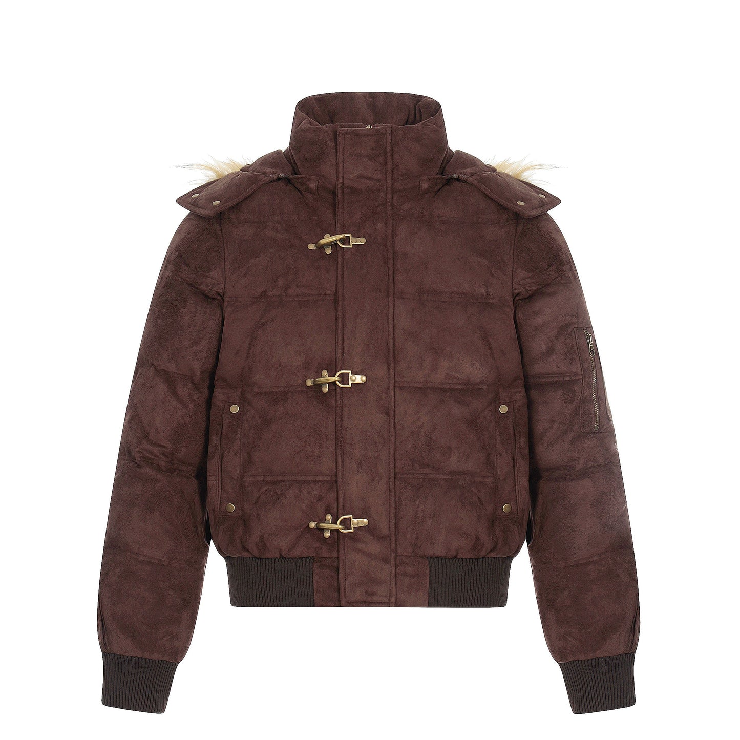 Alpine Buckle | Toggle-Front Faux Suede Puffer - Luxuryurbanwear