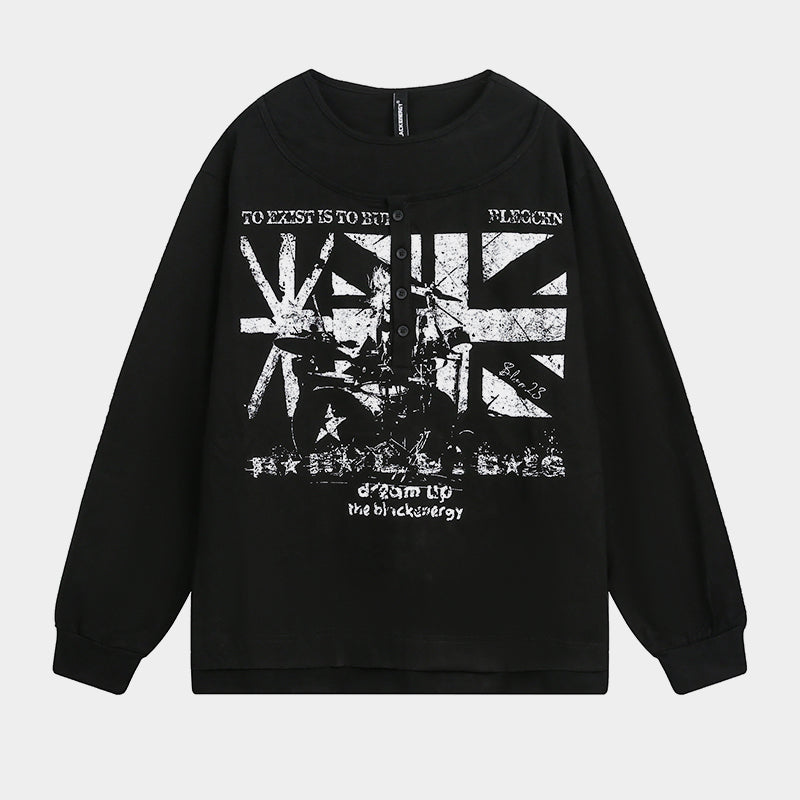 Punk Flag Art | Button Sweatshirt - Luxuryurbanwear
