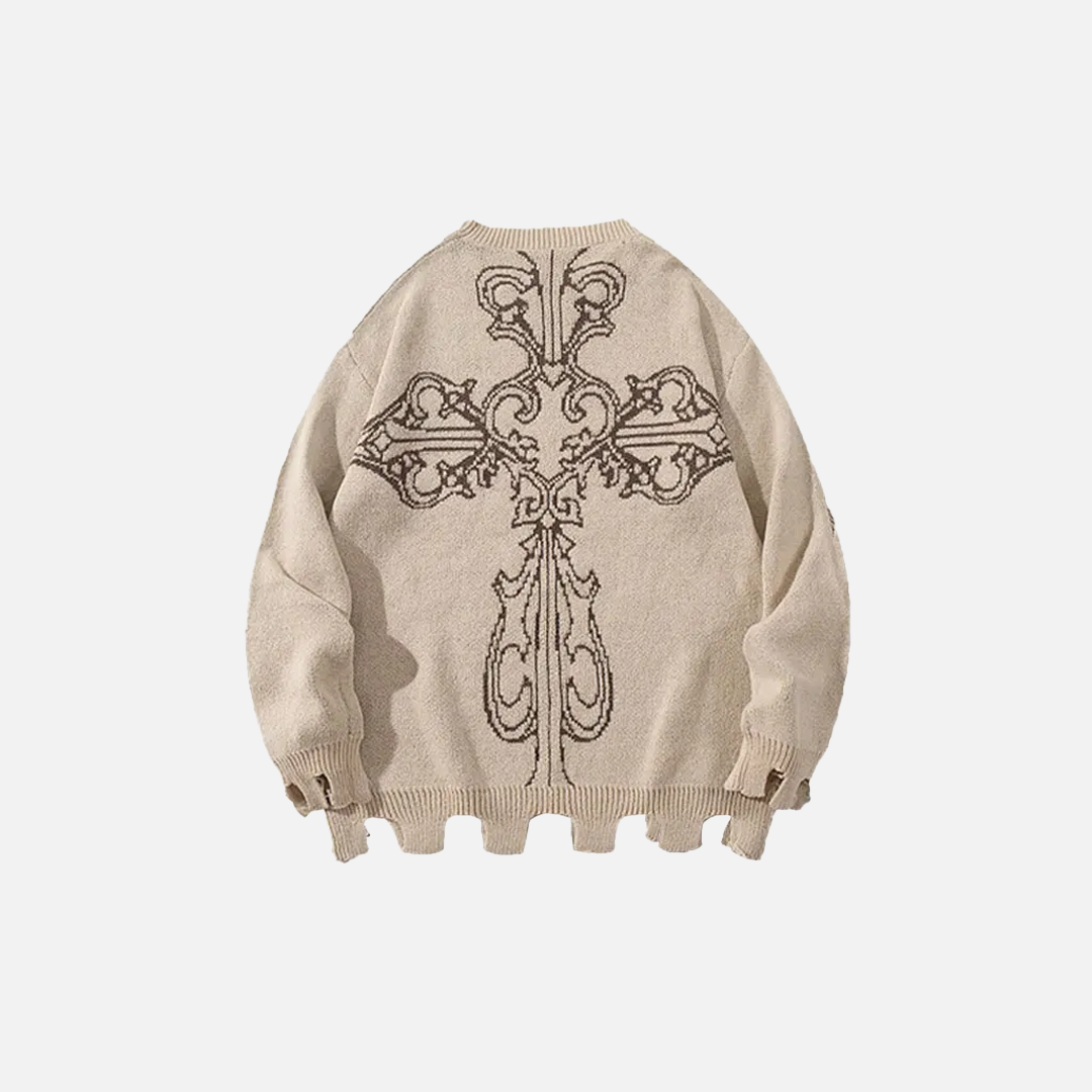 Y2K Distressed Oversized Knit Jumper Sweater - Luxuryurbanwear