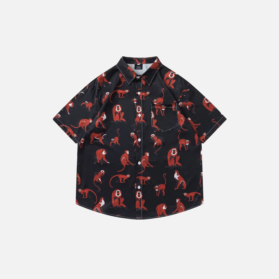 Colorful Cute Monkey Graphic Beach Shirt - Luxuryurbanwear