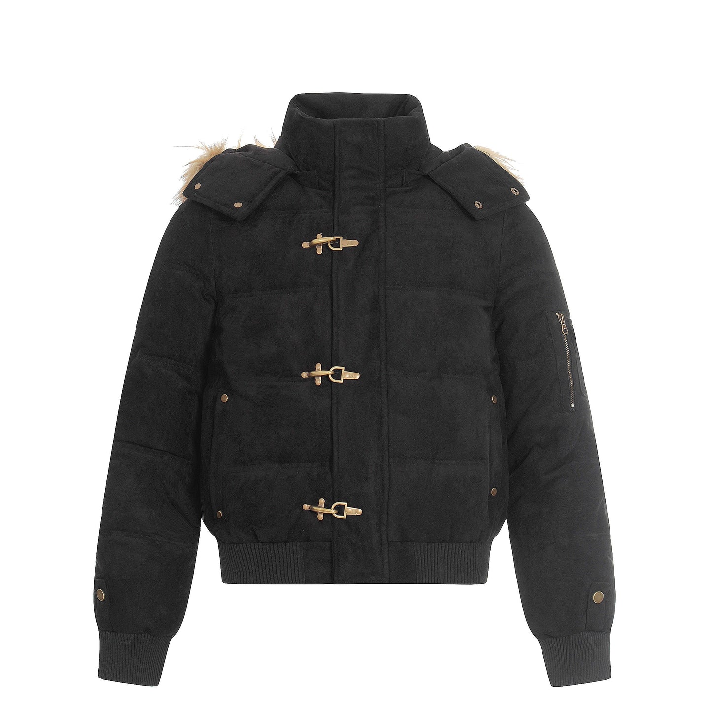 Alpine Buckle | Toggle-Front Faux Suede Puffer - Luxuryurbanwear