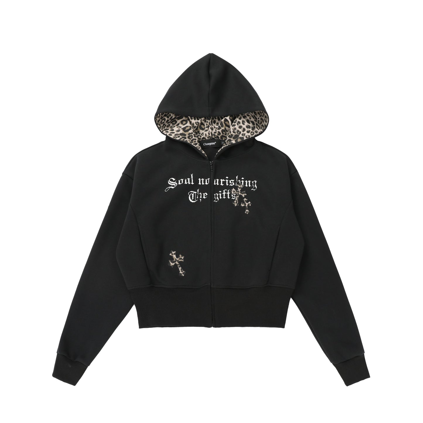 CrossCharm | Gothic Zip Hoodie with Leopard Lining - Luxuryurbanwear