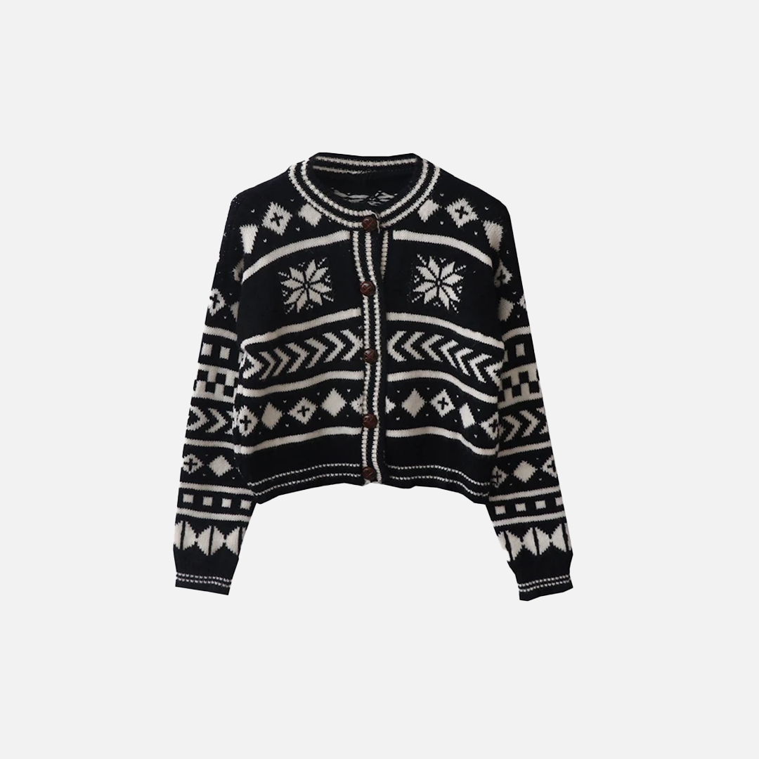 French Retro Forest Jacquard Knitted Cardigan - Luxuryurbanwear