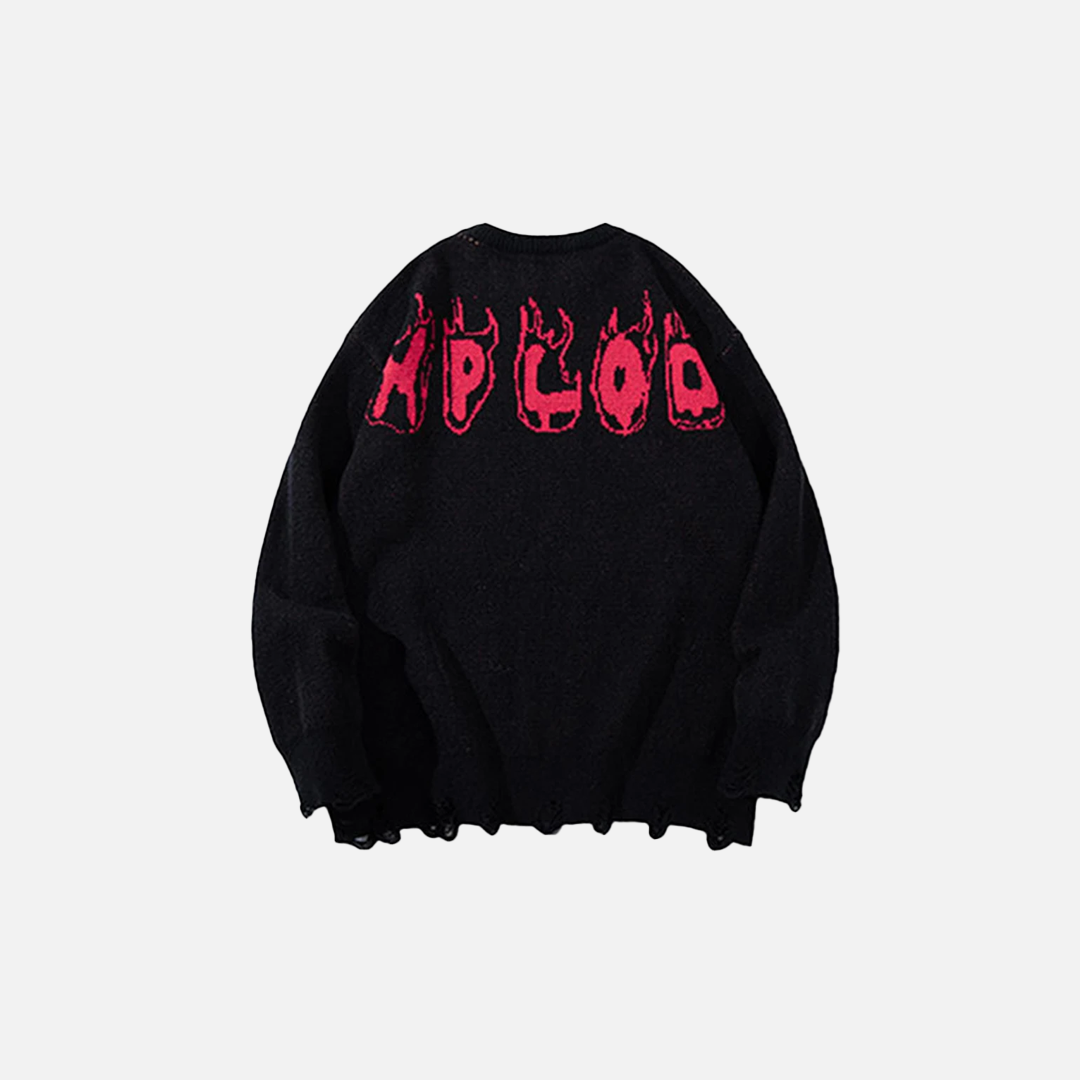 Trendy Skulls Graphic Oversized Knit Sweater - Luxuryurbanwear