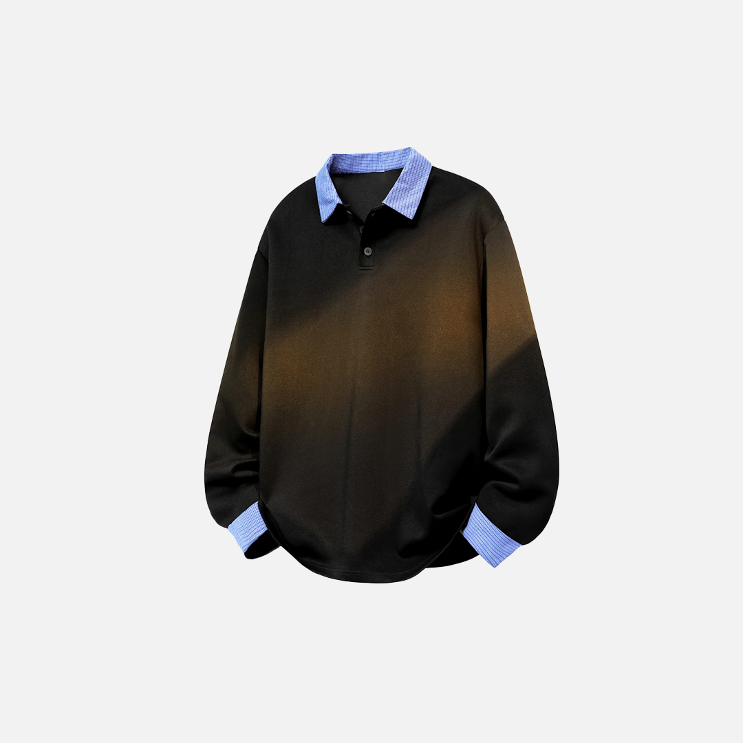 Korean Contrast Turn Down Collar Sweatshirt - Luxuryurbanwear