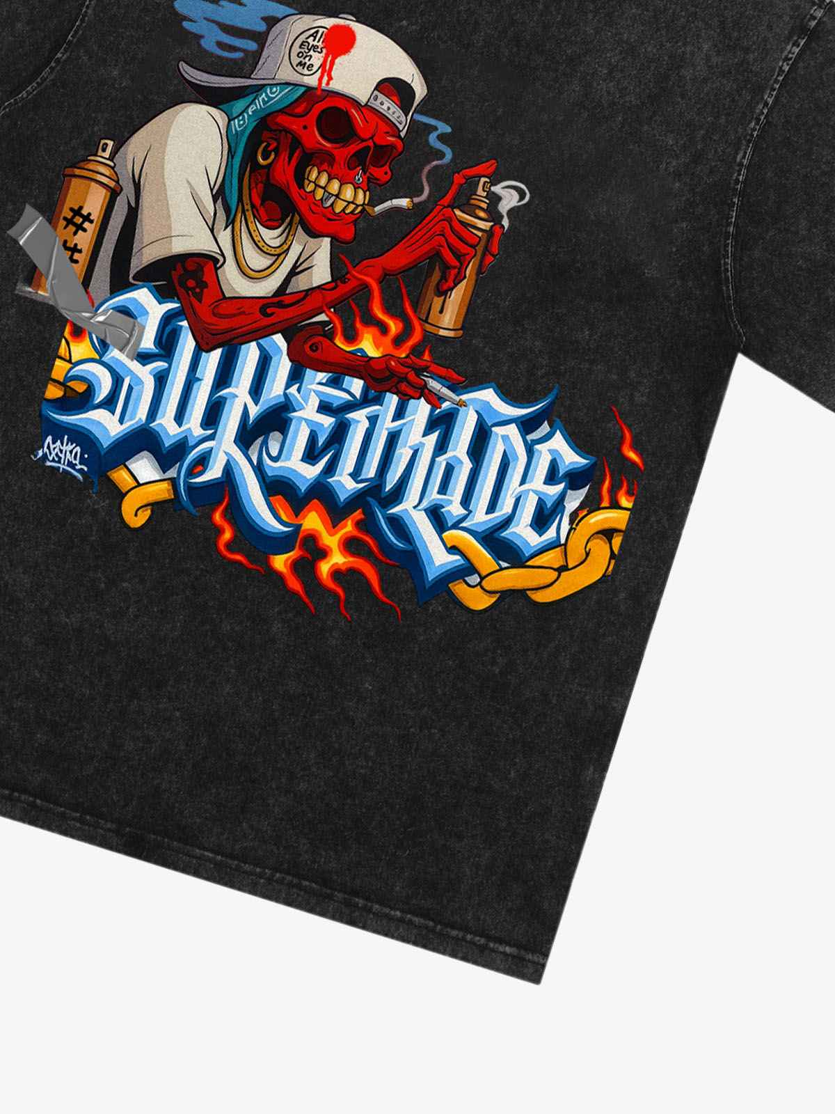 Street Skull Graffiti Artist Flame Flower Font T-Shirt