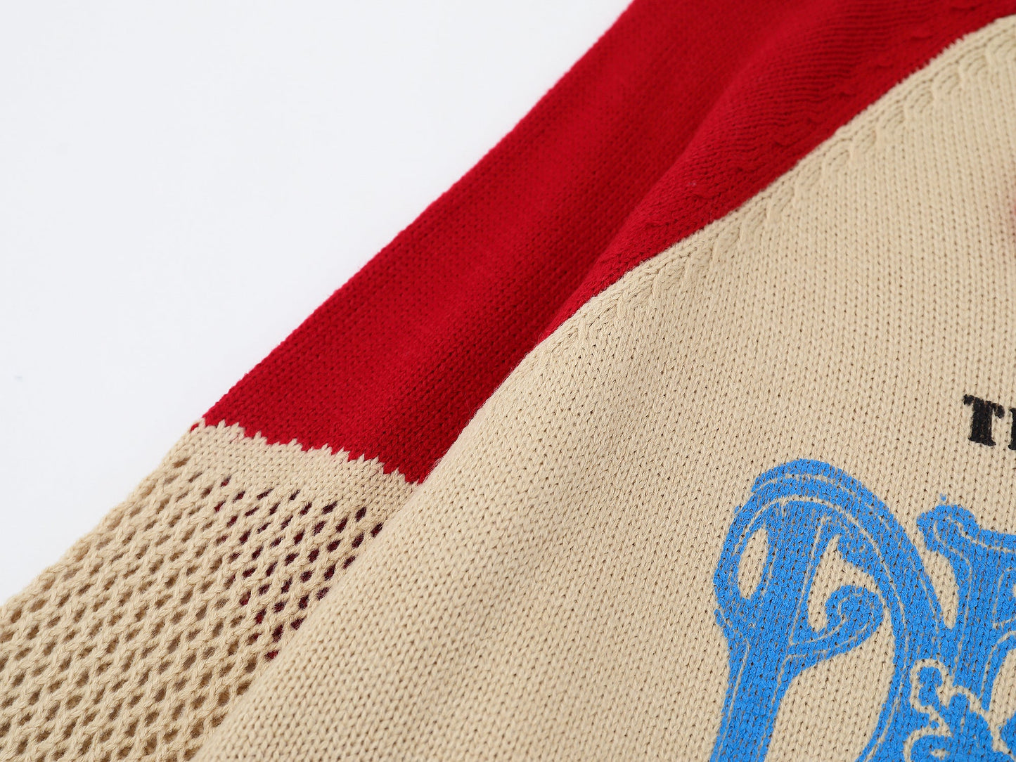 Graphic Script | Mesh-Sleeve Raglan Knit Pullover - Luxuryurbanwear