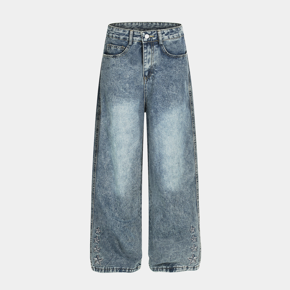 Star Stitching Washed | Wide Jeans - Luxuryurbanwear