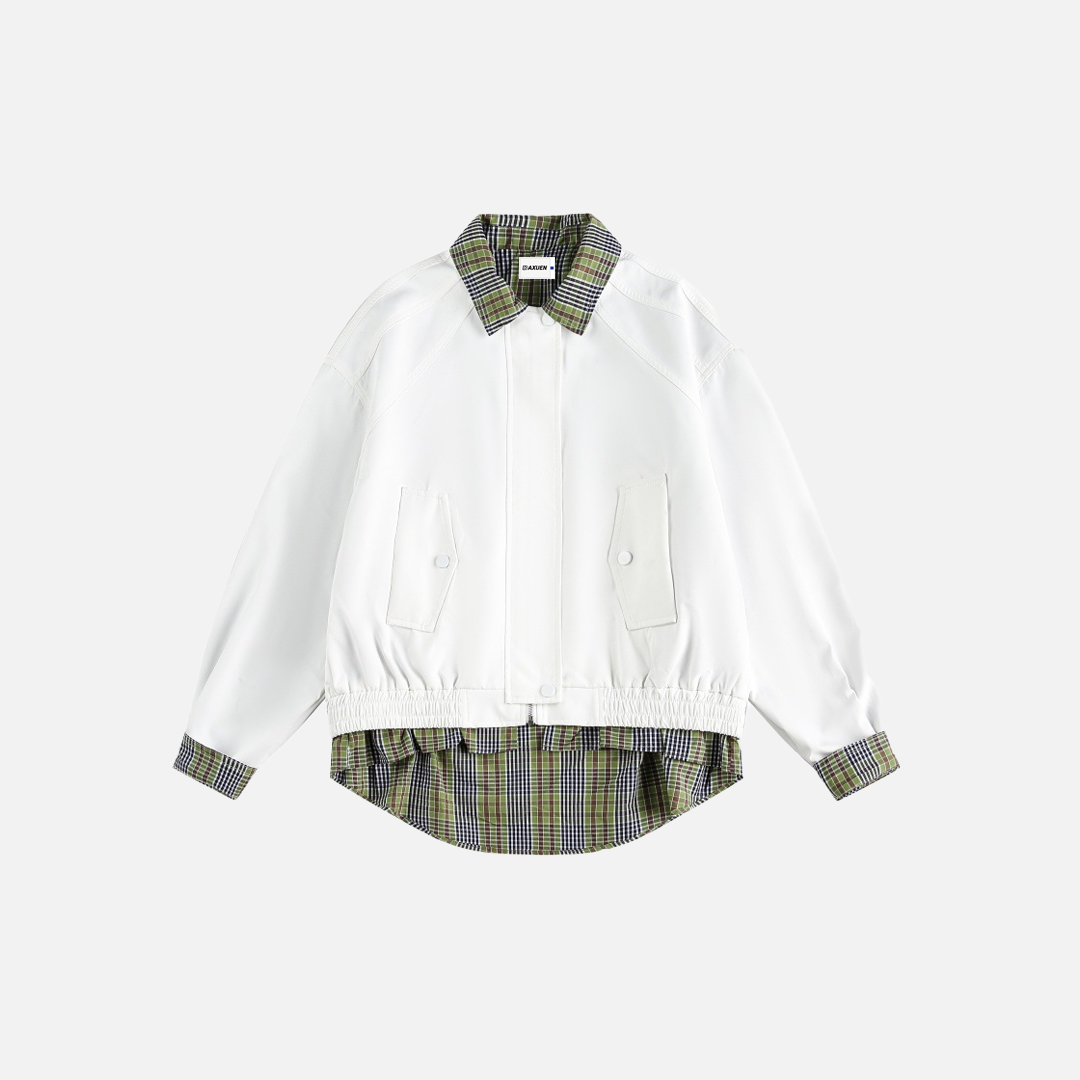 Casual Plaid Patchwork Shirt Fake Collar Jacket - Luxuryurbanwear