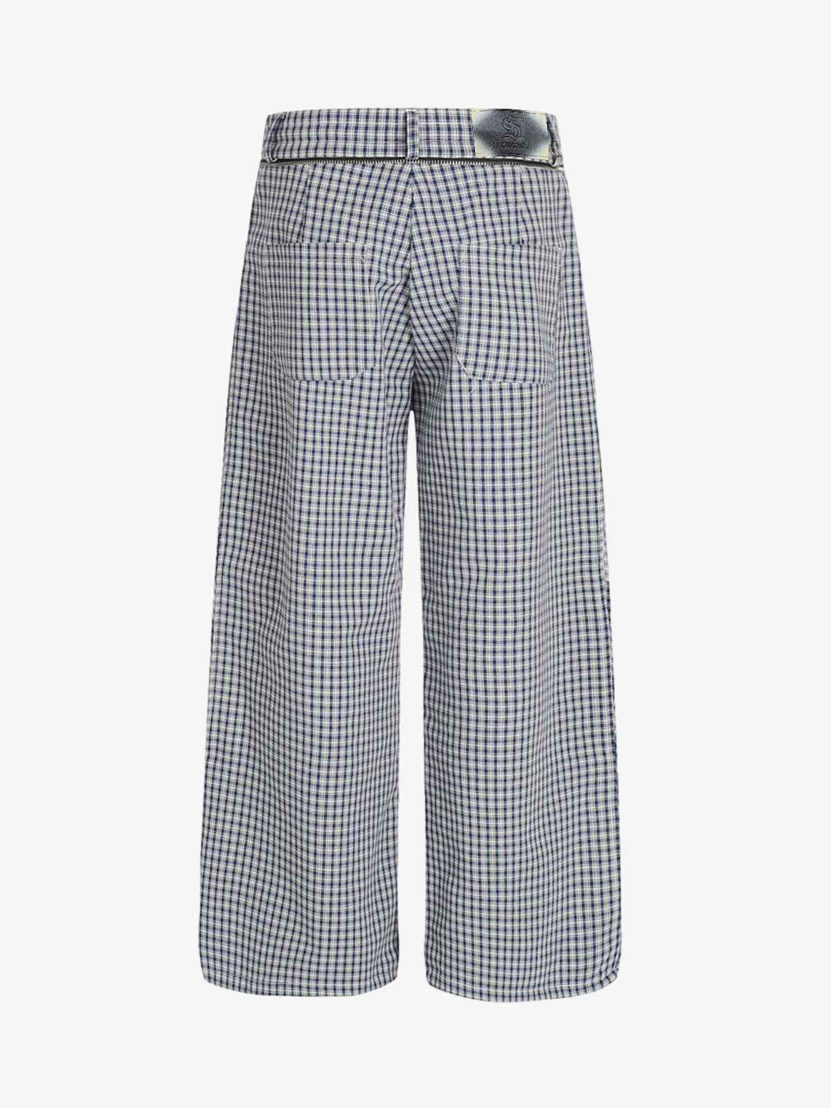 Checkered Pleated Detachable Front Panel Drawstring Pants