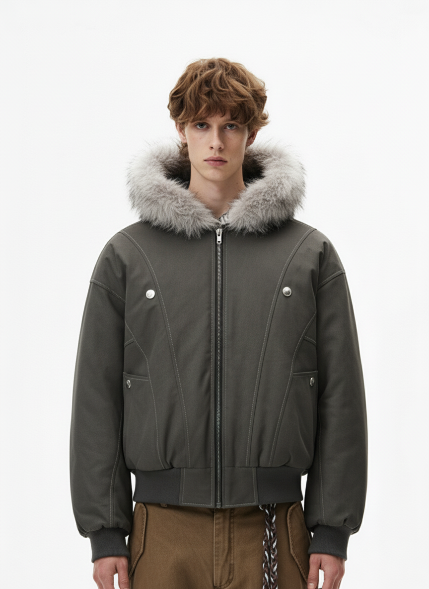 Faux Fur Hooded Padded Bomber Jacket - Luxuryurbanwear