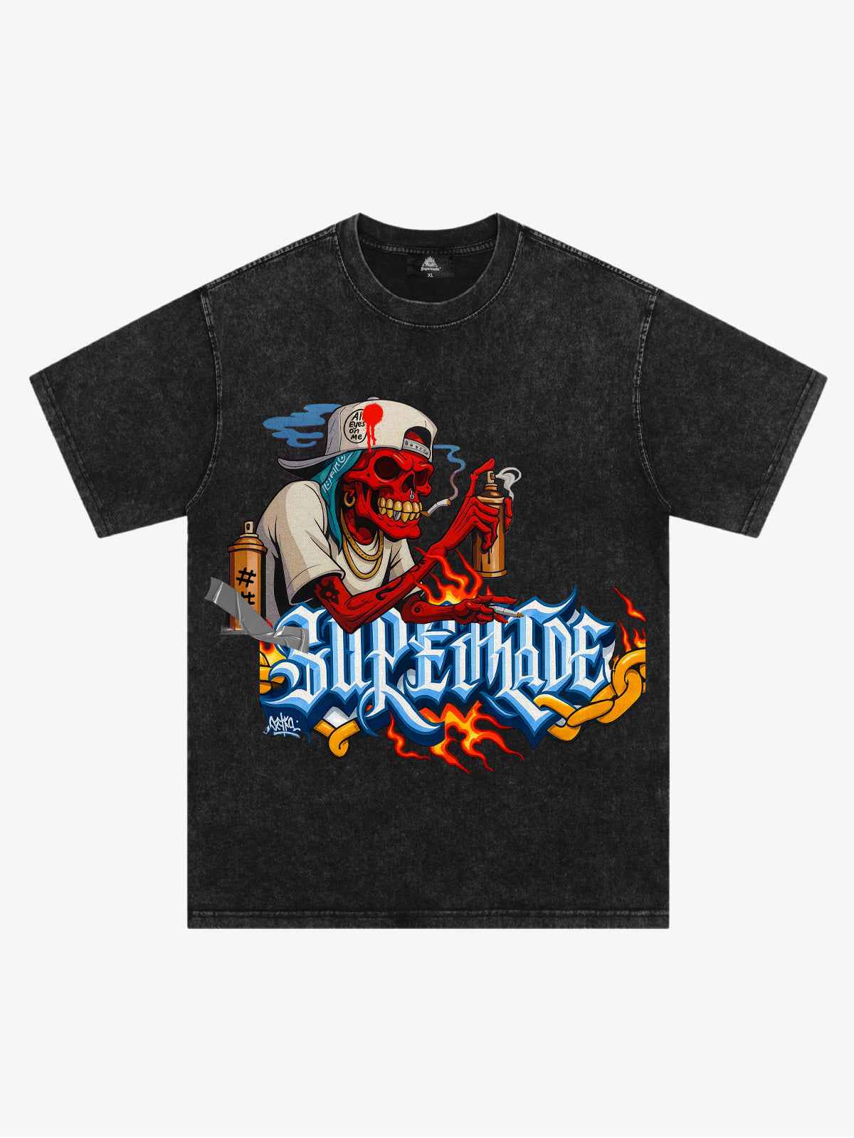 Street Skull Graffiti Artist Flame Flower Font T-Shirt