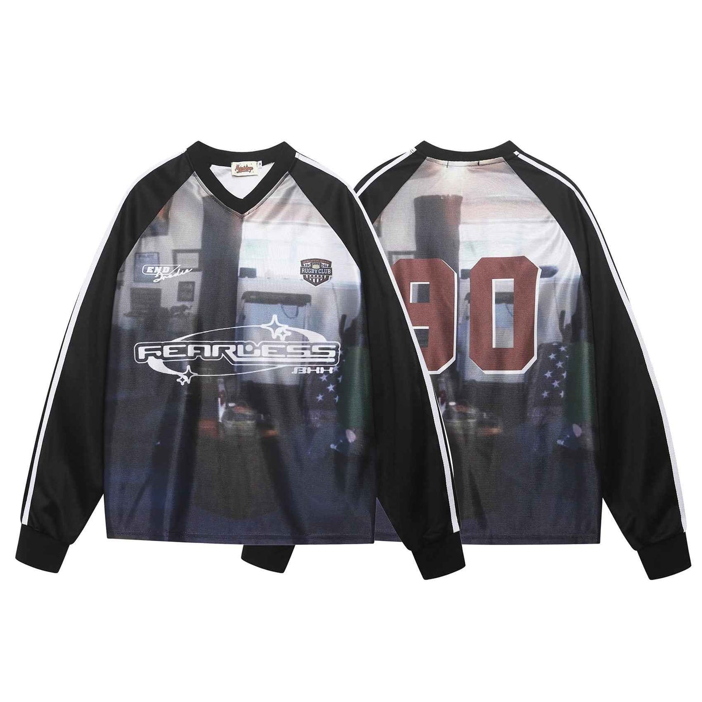 Vintage American Style Print V-Neck Sweatshirt