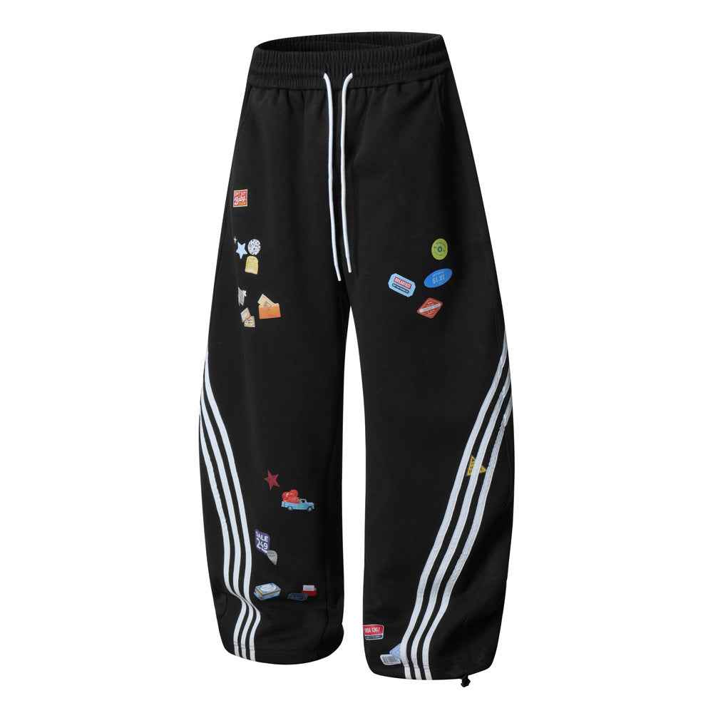 Flattering Striped Patchwork Loose Wide-Leg Sweatpant