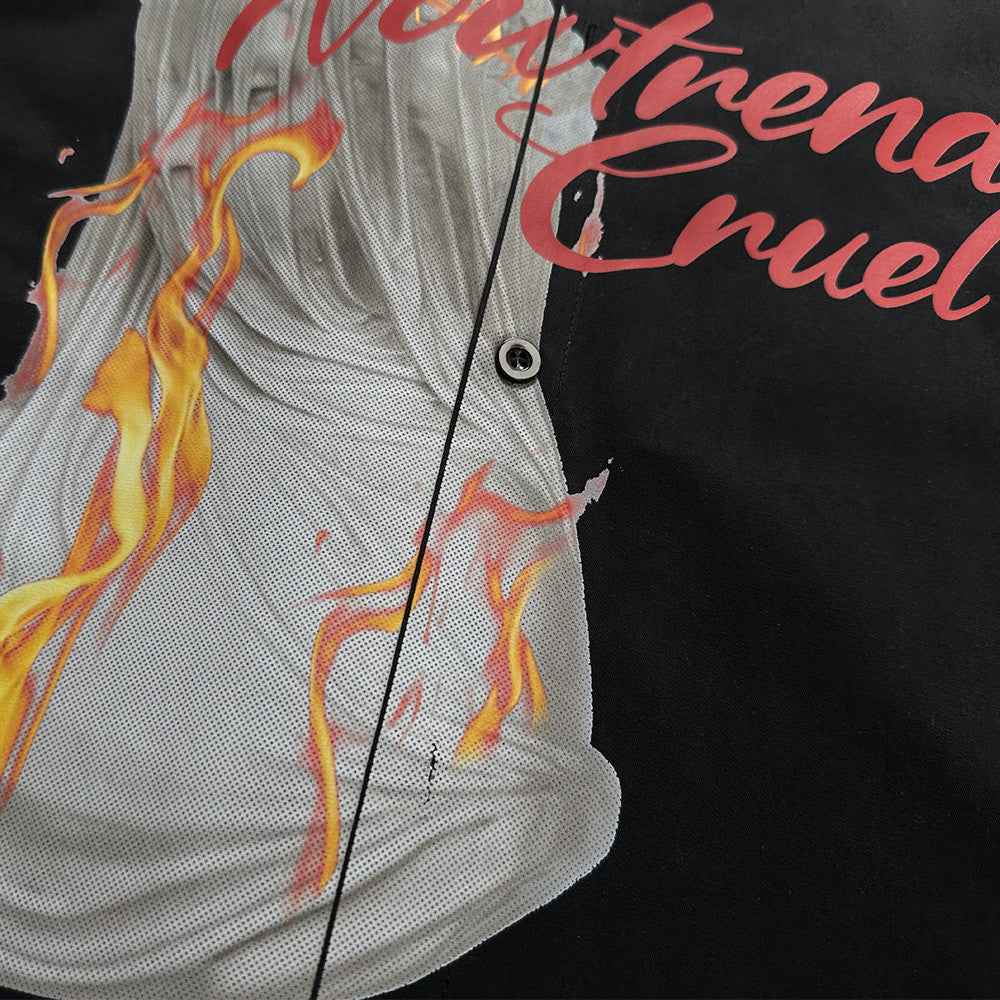 Creative Flame Print Loose Long Sleeve Shirt