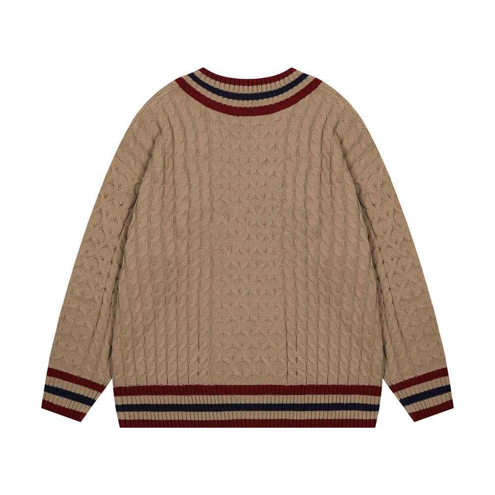 Classic Retro Cozy Oversized Knit V-Neck Sweater