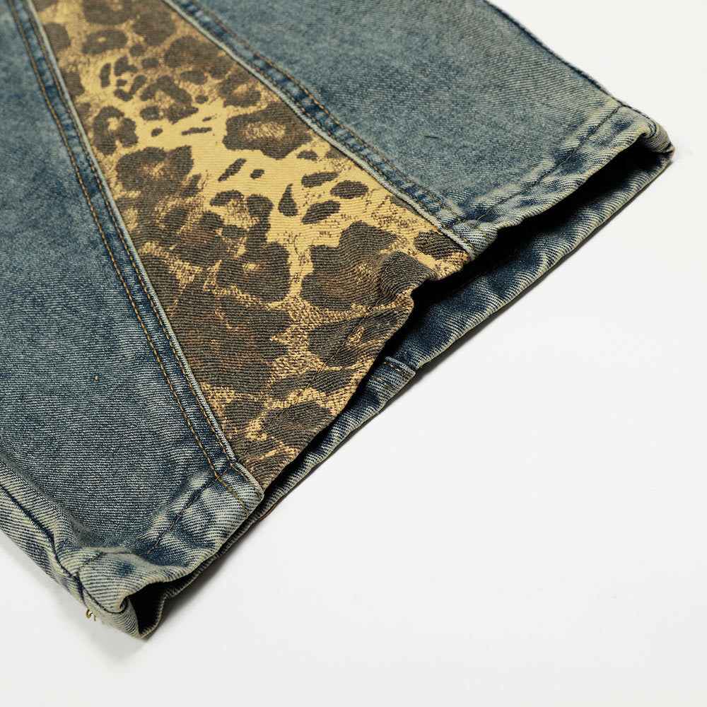 Y2K Vintage Patchwork Leopard Print Wide Leg Jeans