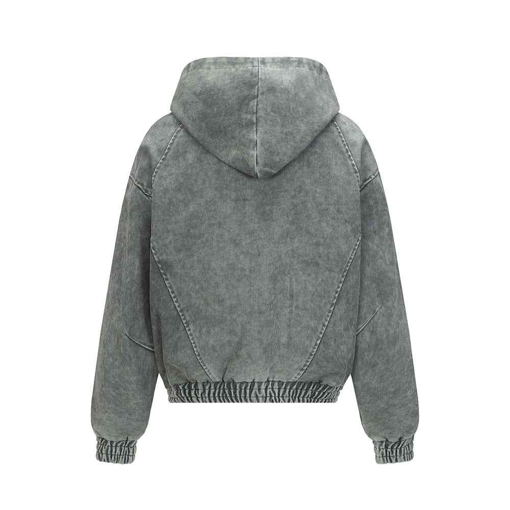 Vintage Distressed Zip-Up Hooded Washed Sweatshirt