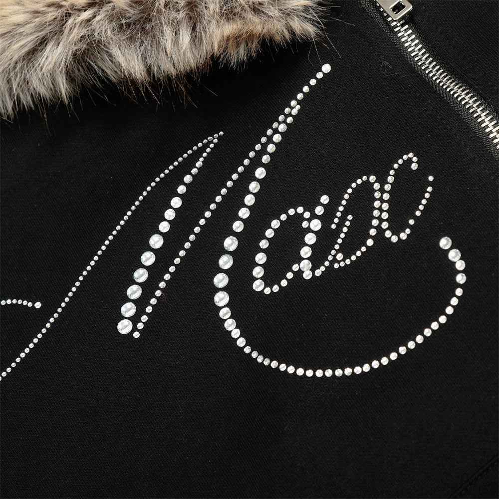 Stylish Oversized Zip-Up Furr Hooded Sweatshirt