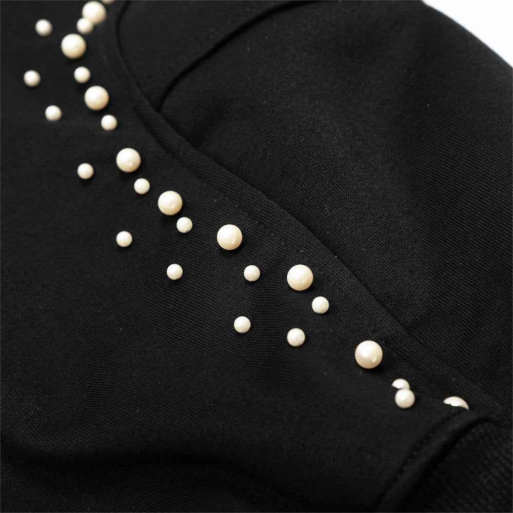 Plush Short Outerwear with Beaded Hooded Sweatshirt