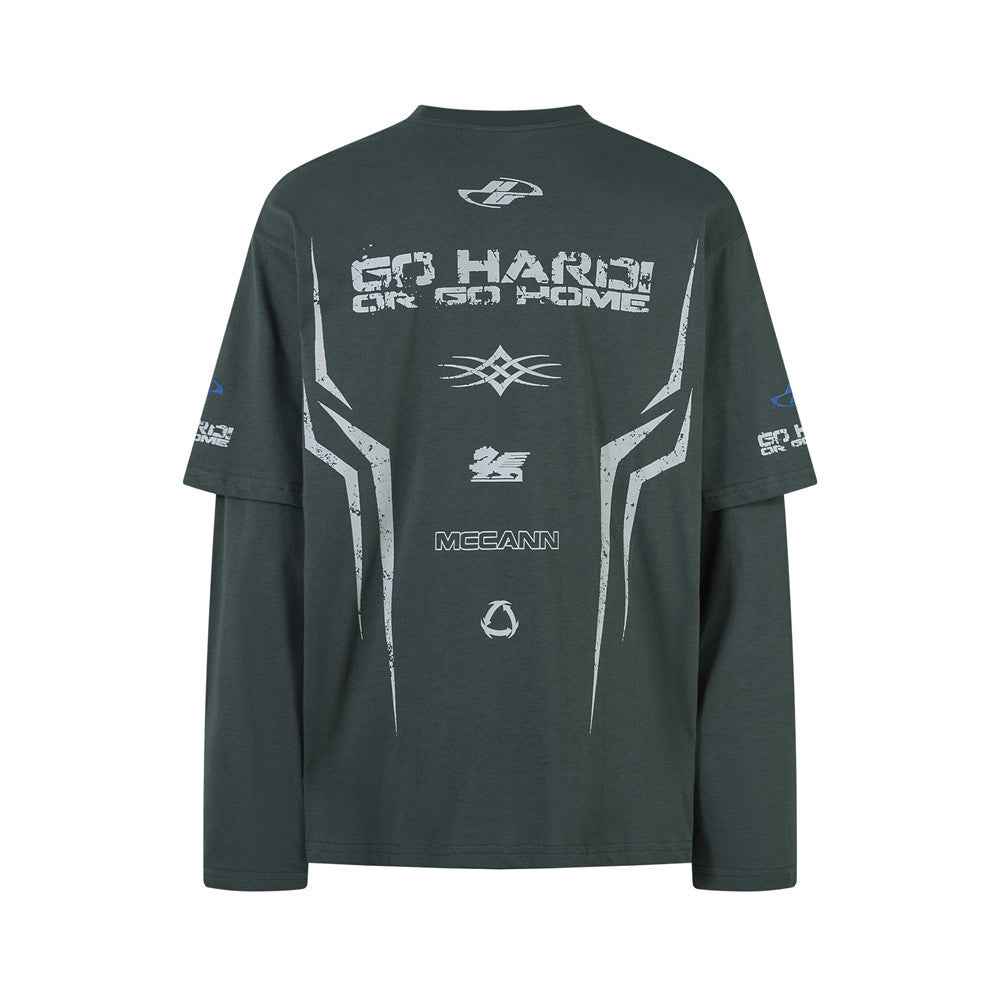 Trendy Printed Letter Patchwork Long Sleeve T-Shirt