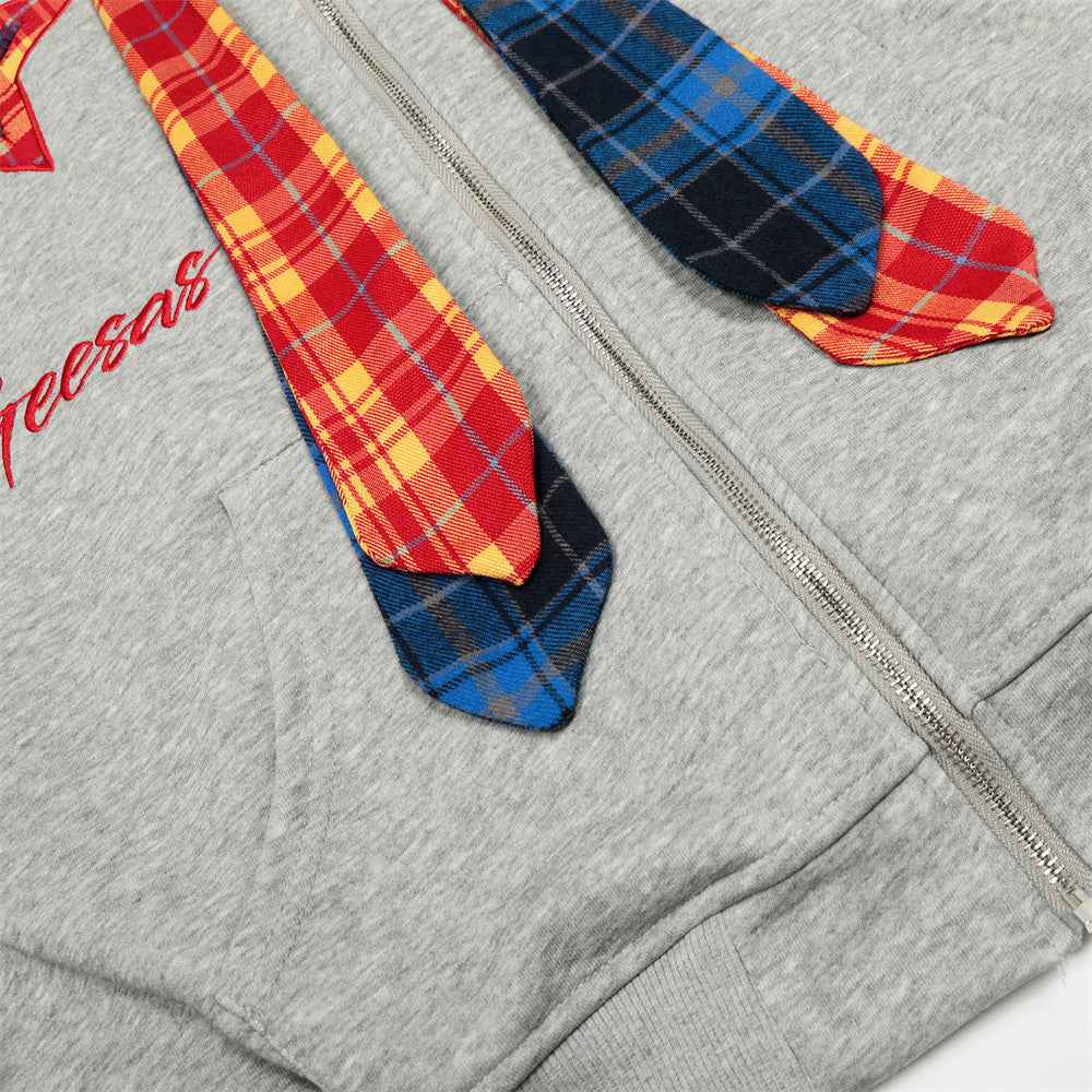 Men Embroidered Plaid Patchwork Hooded Sweatshirt