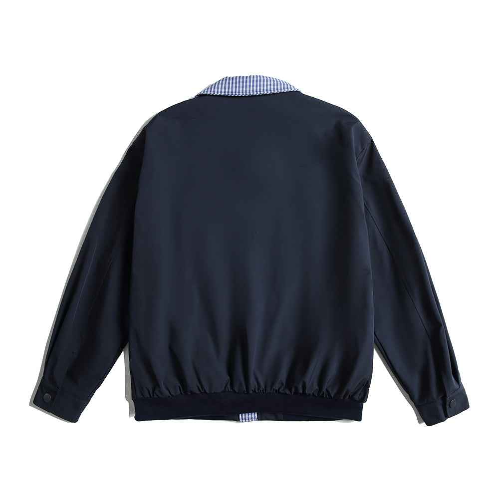 Aviation Colorblock Checkered Collar Baseball Jacket