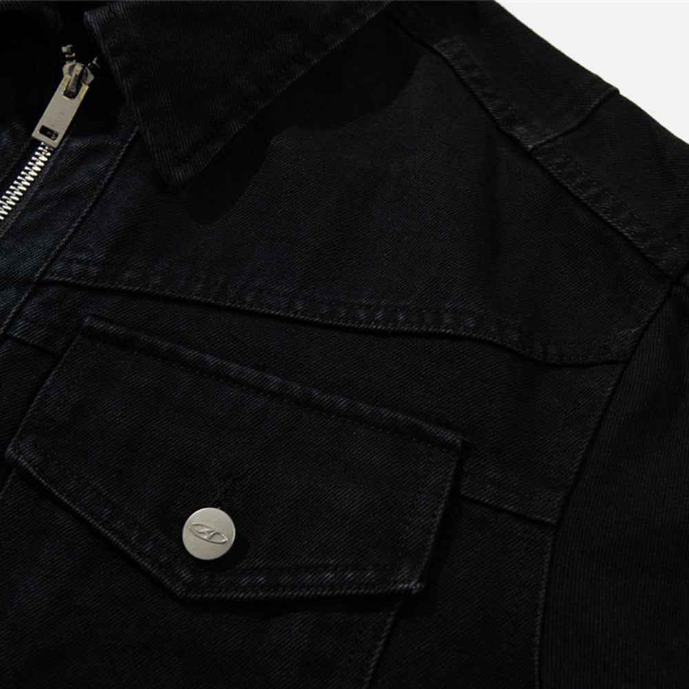 Streetwear Unique Deconstructed Black Denim Jacket