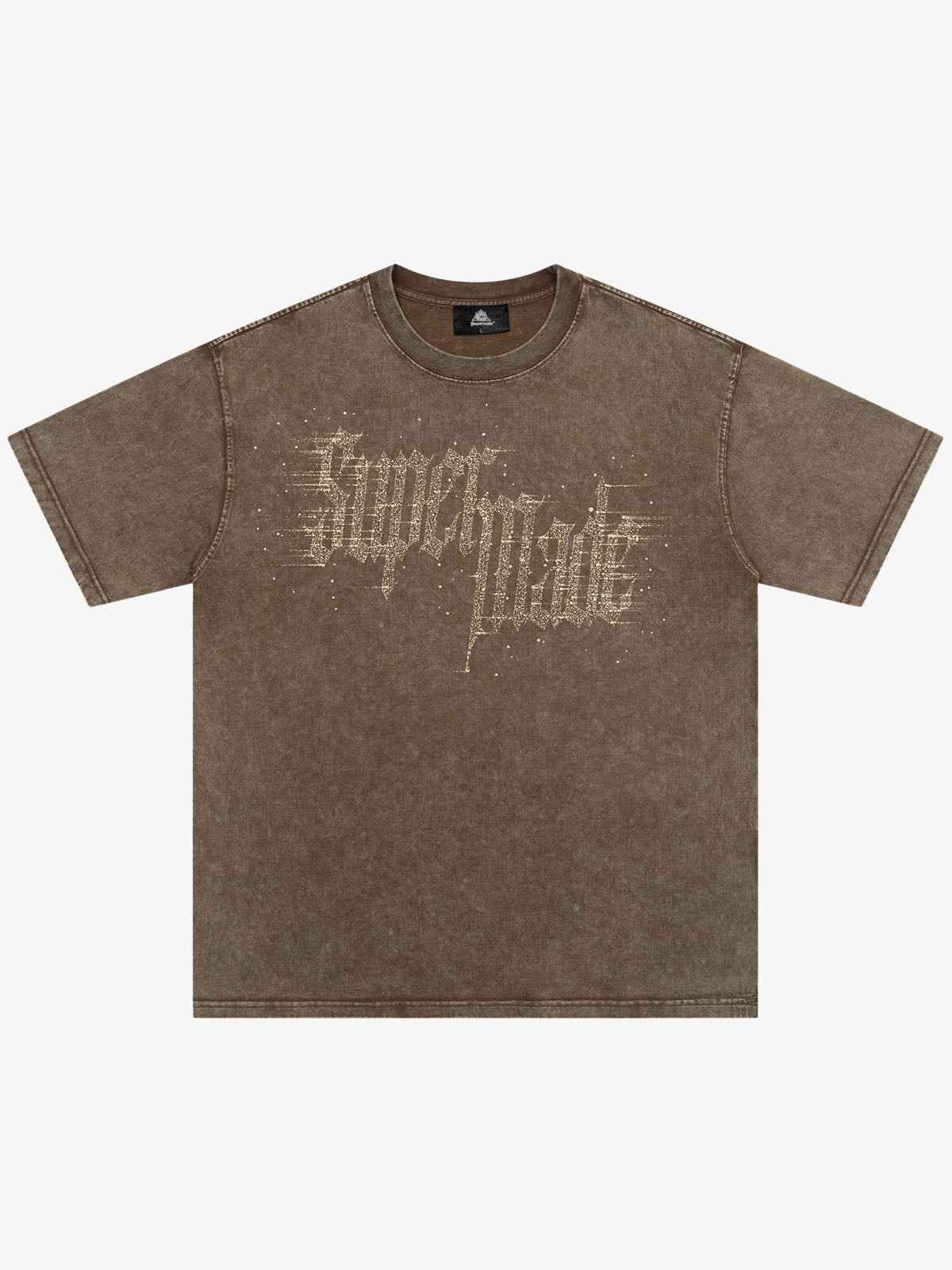 Washed Gothic Letter Imitation Diamond T-Shirt