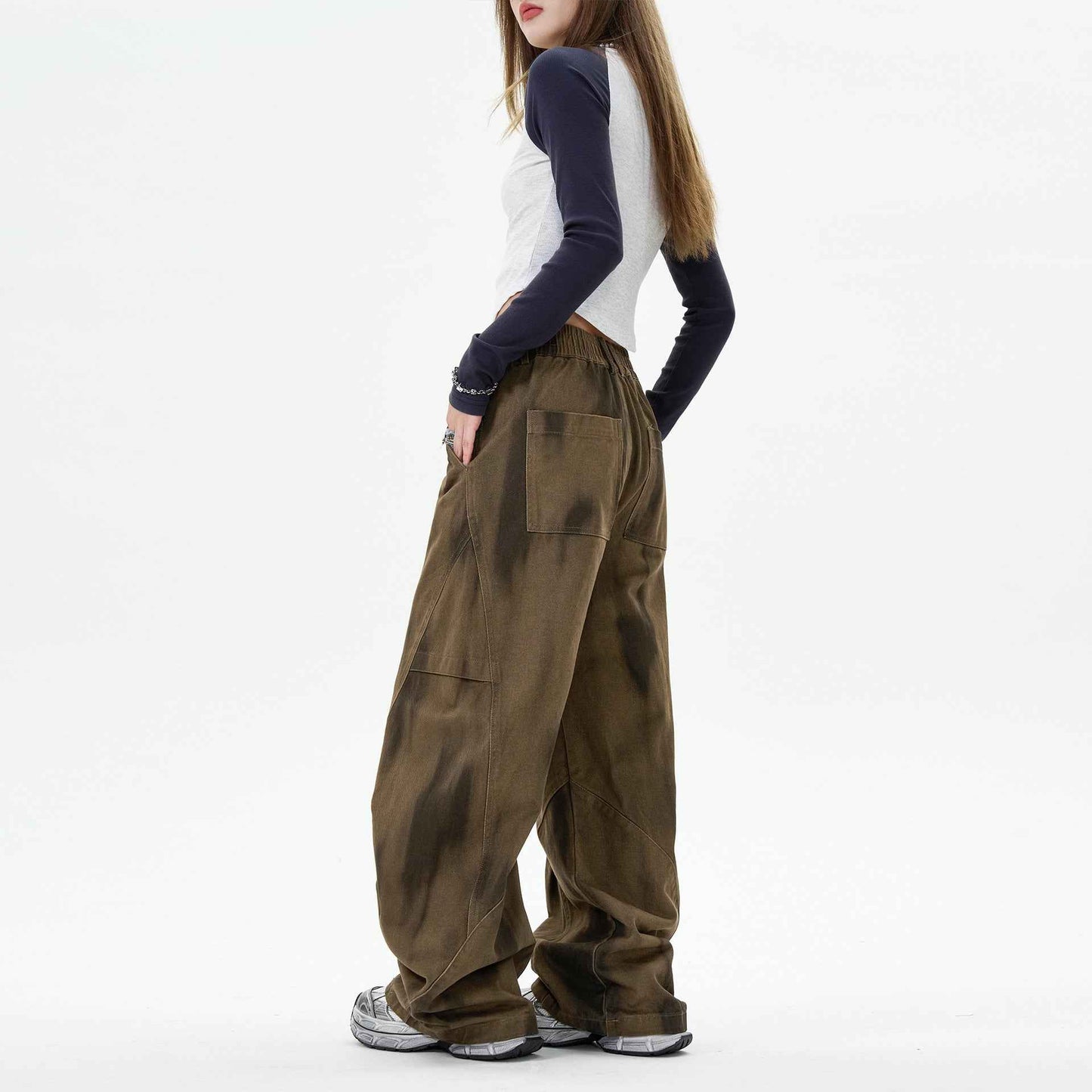 Plush Gradient Tie Dye Workwear Wide Leg Jeans