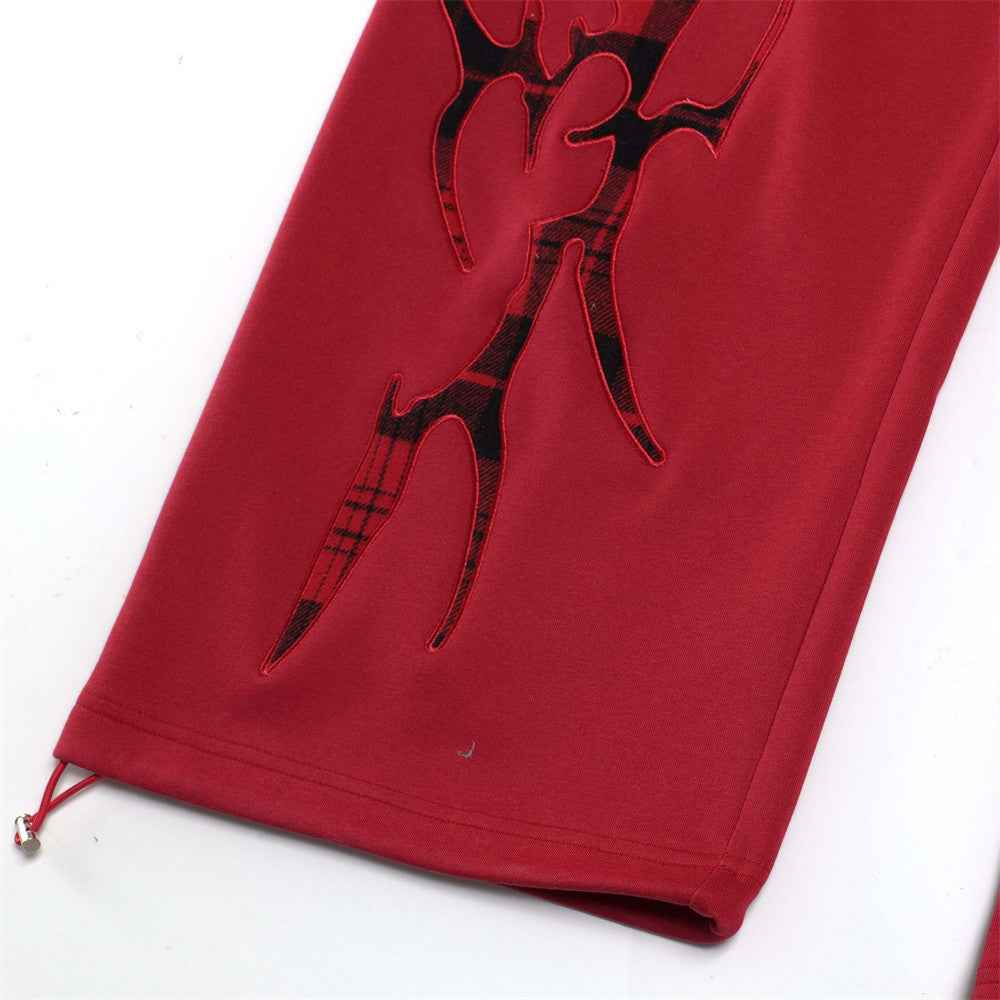 Creative Red Woven Rope Design Wide Leg Jogger