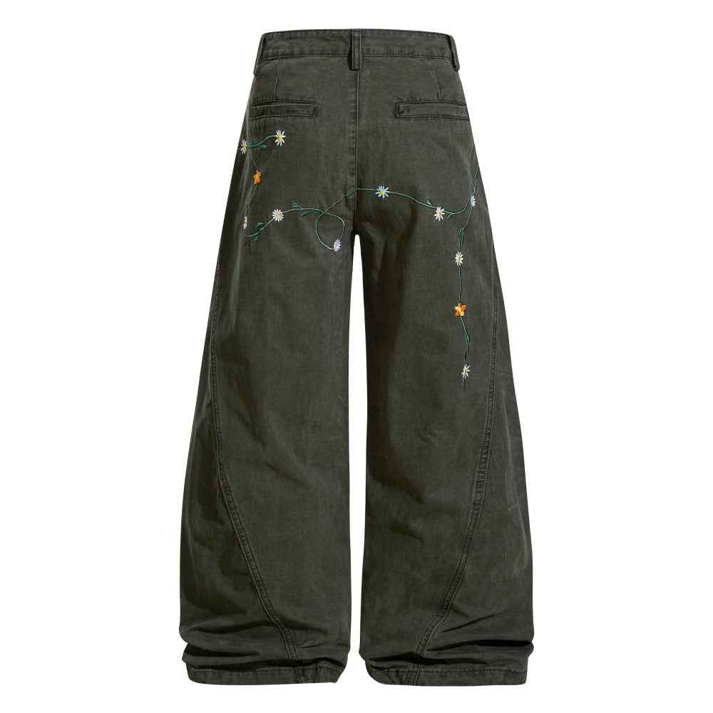 Y2K Luxury Floral Embroidered Wide-Leg Jeans