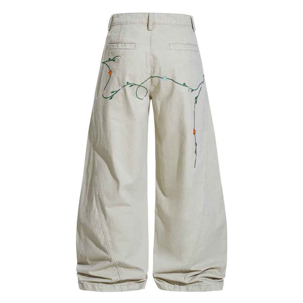 Y2K Luxury Floral Embroidered Wide-Leg Jeans
