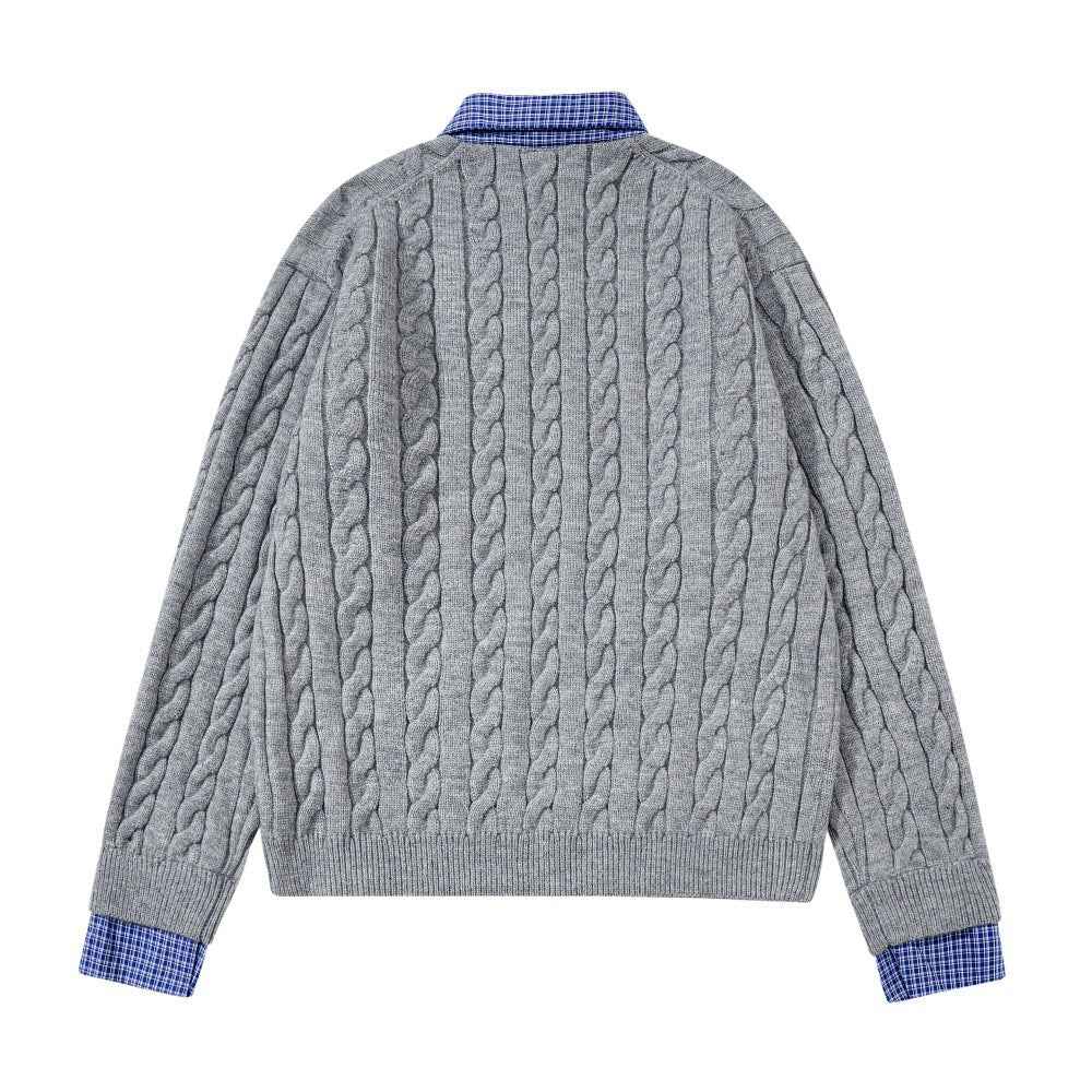 Stylish Fake Two Piece Preppy Check Collar Sweater
