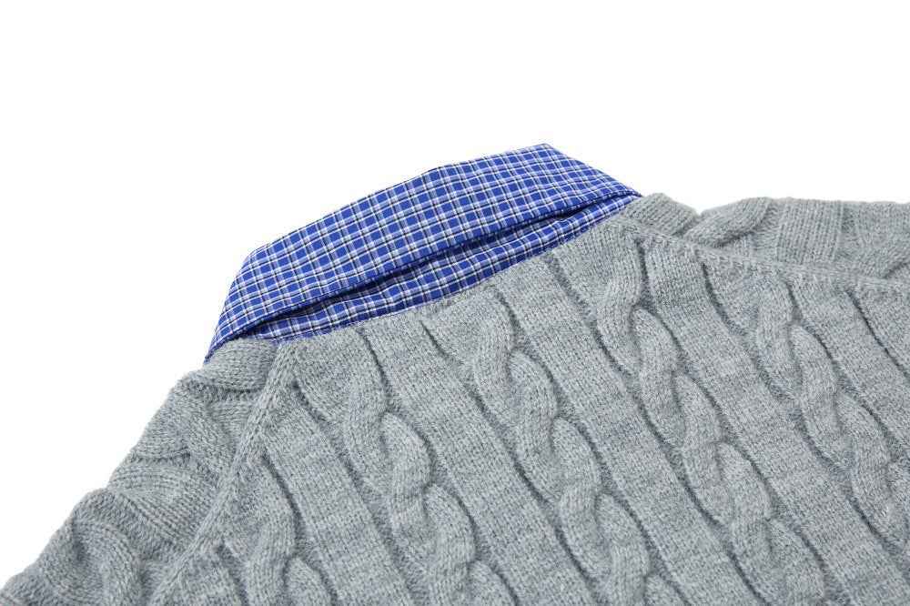 Stylish Fake Two Piece Preppy Check Collar Sweater
