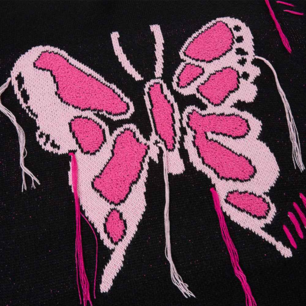 Cozy Butterfly Embroidered Round Neck Sweater