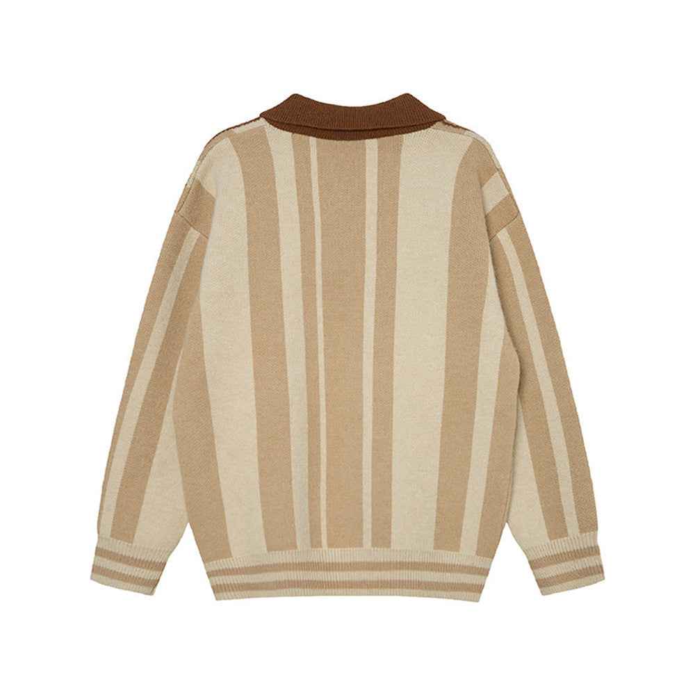 Long-lasting Striped Long Sleeve Polo Sweater