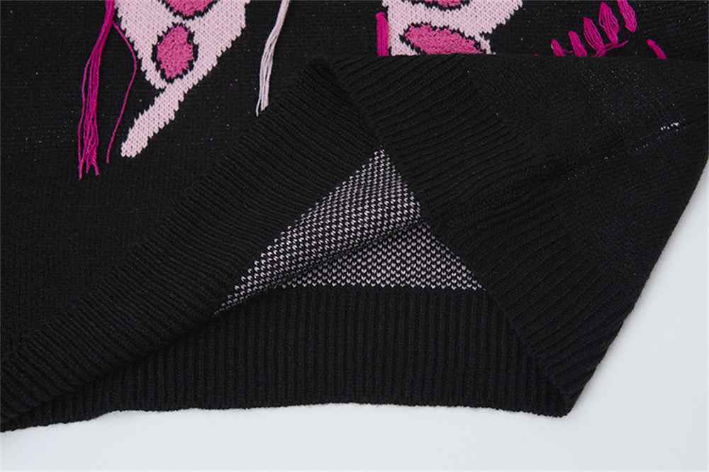 Cozy Butterfly Embroidered Round Neck Sweater