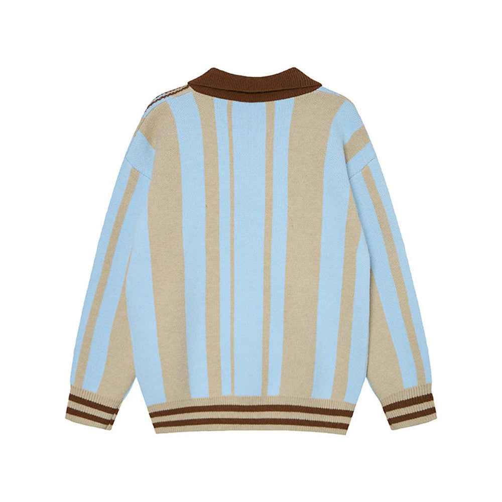 Long-lasting Striped Long Sleeve Polo Sweater
