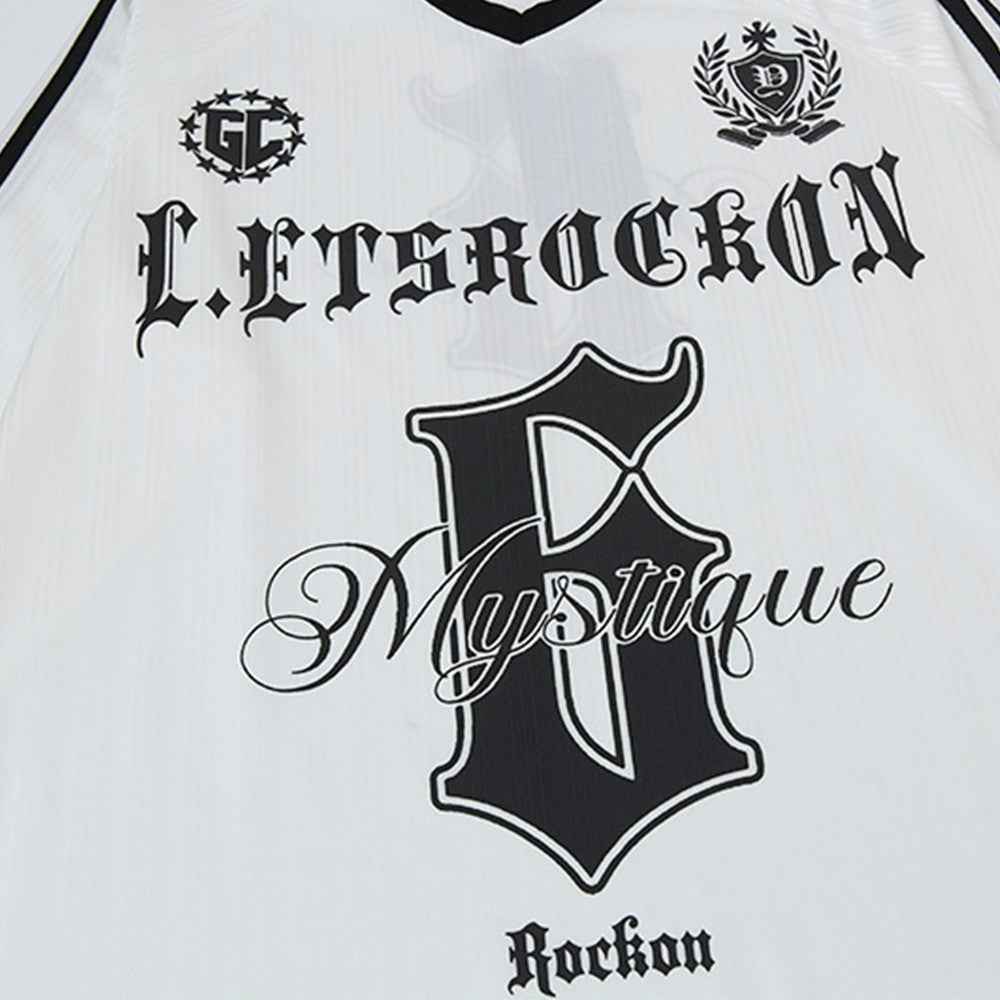 Gothic Print Long Sleeve V-Neck Polyester T-Shirt