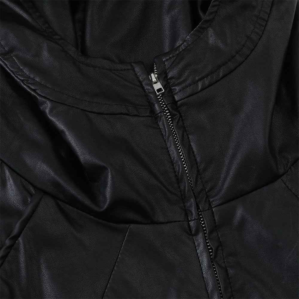 Streetwear Stylish Faux Hooded Puffer Leather Jacket