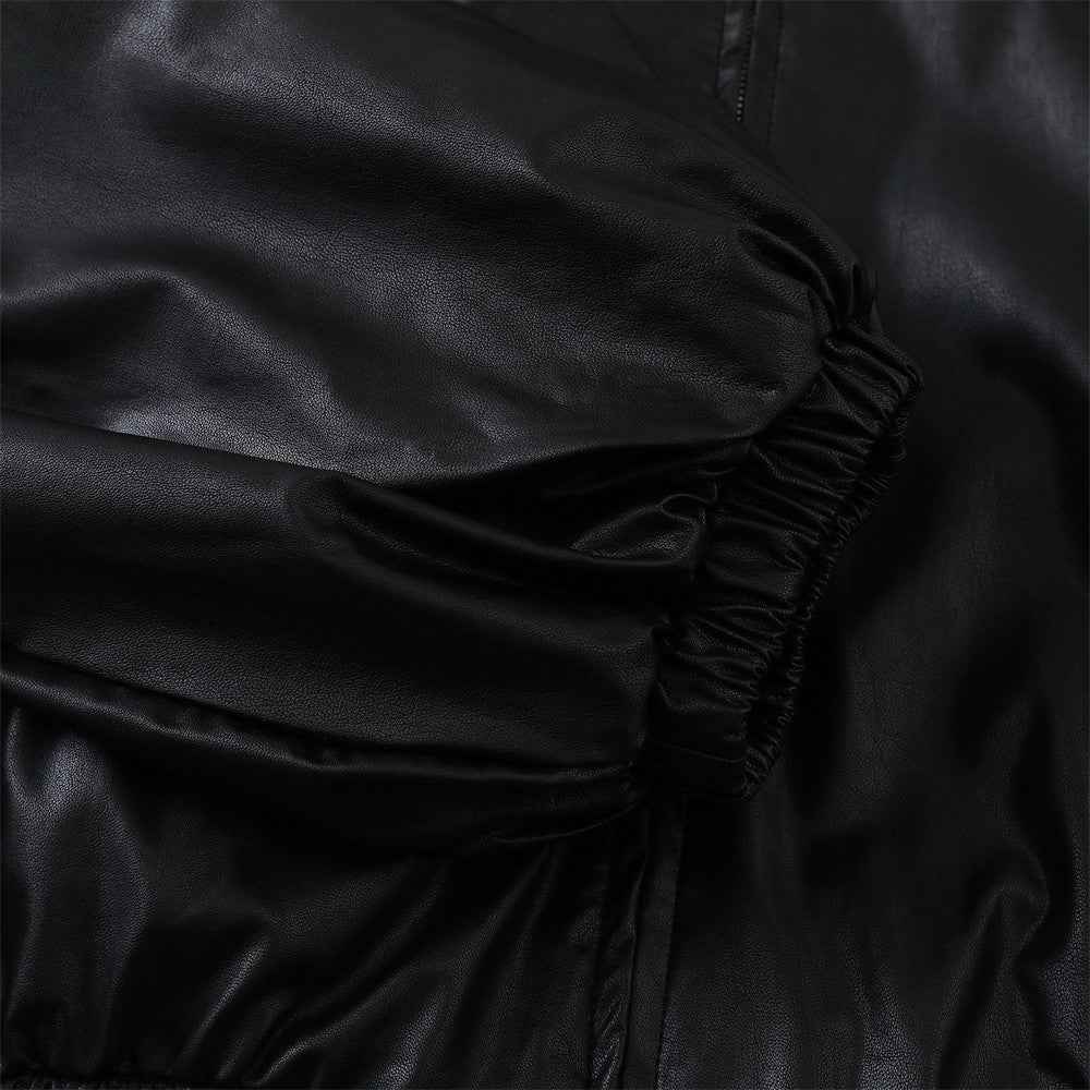 Streetwear Stylish Faux Hooded Puffer Leather Jacket