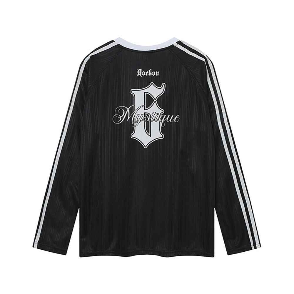 Gothic Print Long Sleeve V-Neck Polyester T-Shirt