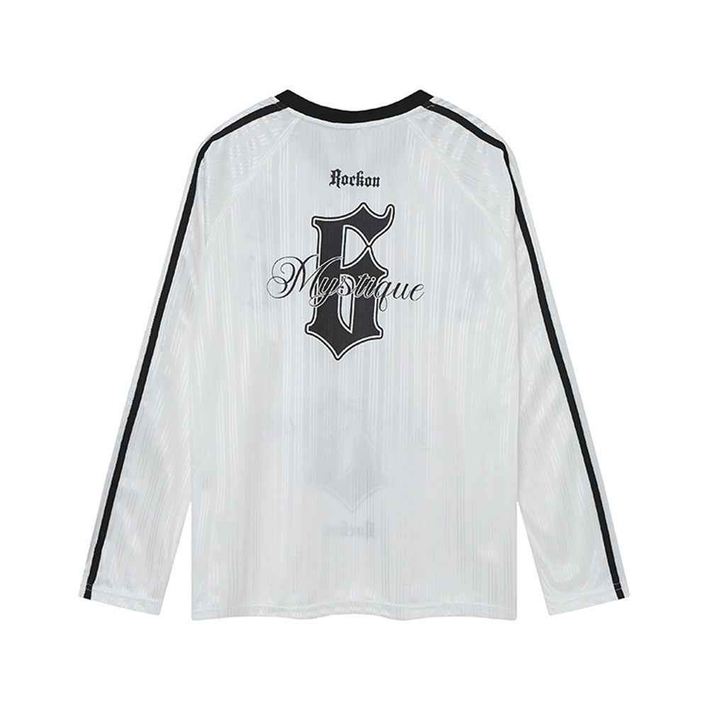 Gothic Print Long Sleeve V-Neck Polyester T-Shirt