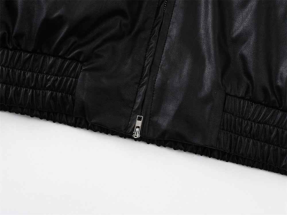 Streetwear Stylish Faux Hooded Puffer Leather Jacket