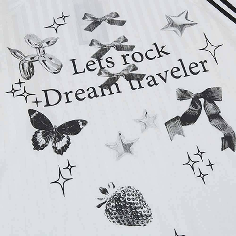 Y2K Butterfly Print V-Neck Long Sleeve T-Shirt