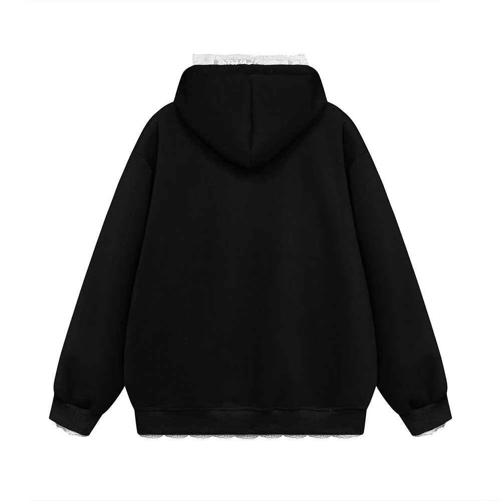 Stylish Flattering Lace Trim Butterfly Hoodie