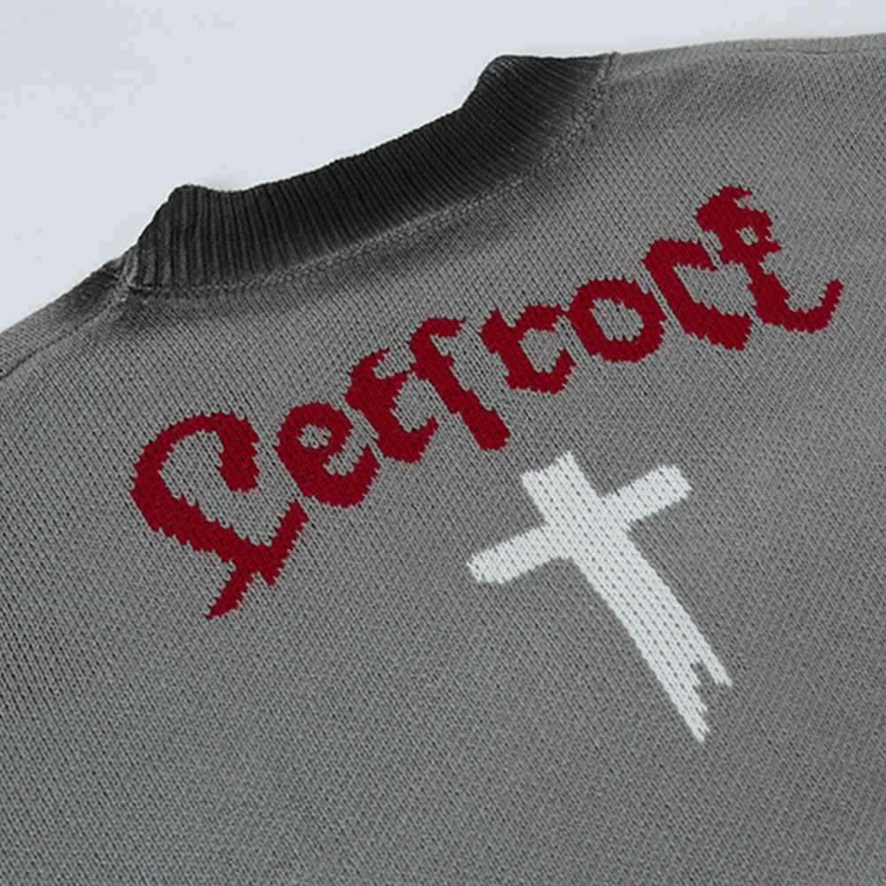 Punk Cross Destroyed Loose Knit Cardigan