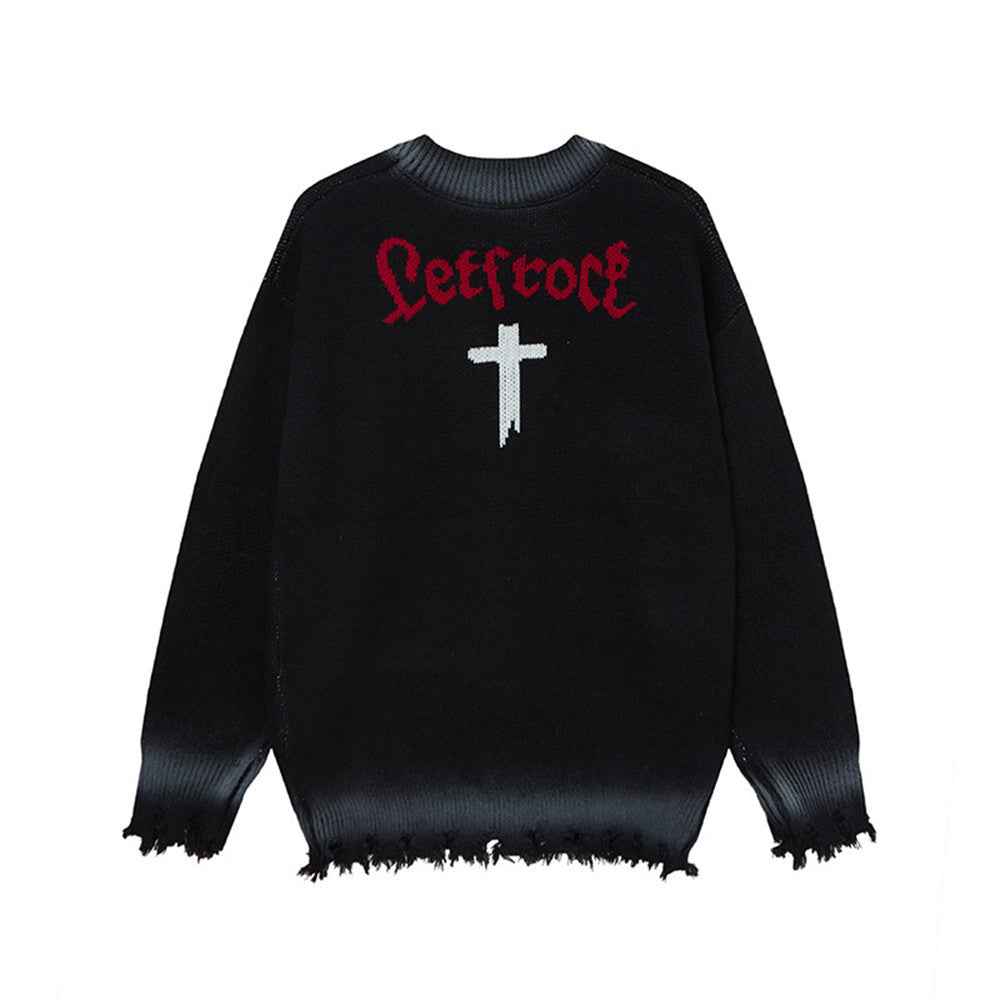 Punk Cross Destroyed Loose Knit Cardigan